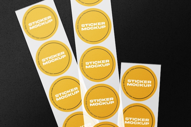 Round sticker set on a roll mockup