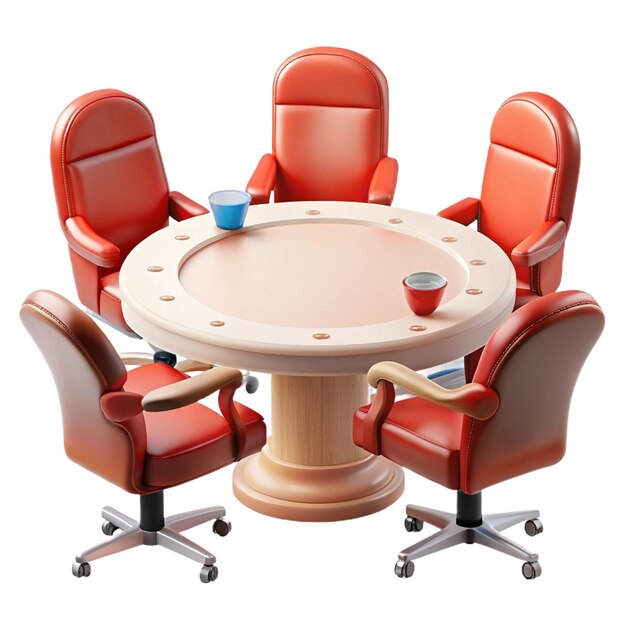 a round table with chairs and a coffee cup on it