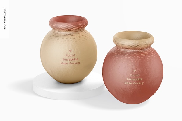 Round Terracotta Vases Mockup, Perspective