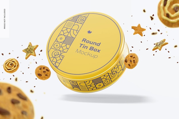 Round Tin Box Mockup with cookies