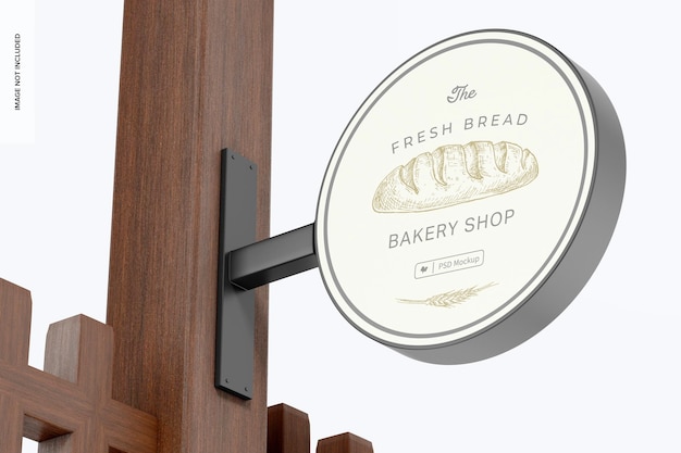 Round Wall Sign Mockup, Low Angle View