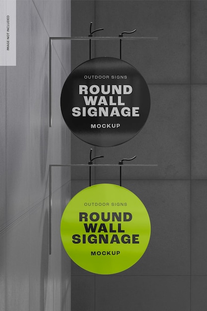 Round Wall Signages Mockup, Front View