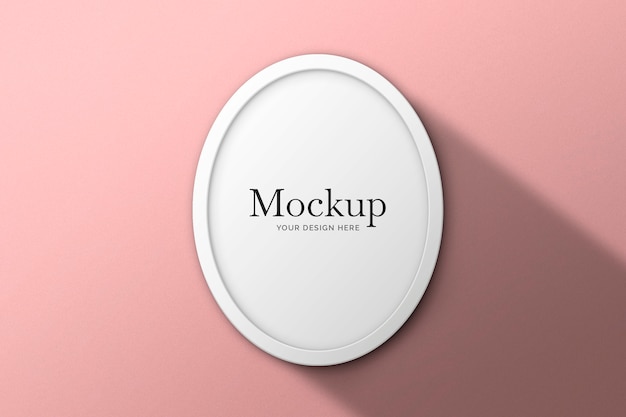 Round white frame on pink background mockup