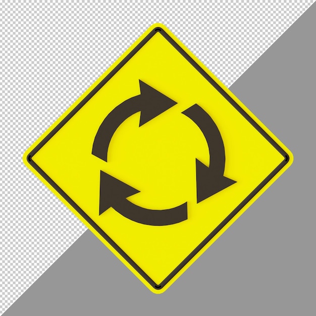 roundabout road sign yellow 3d render illustration