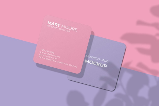 Rounded corner square business card mockup with shadow overlay