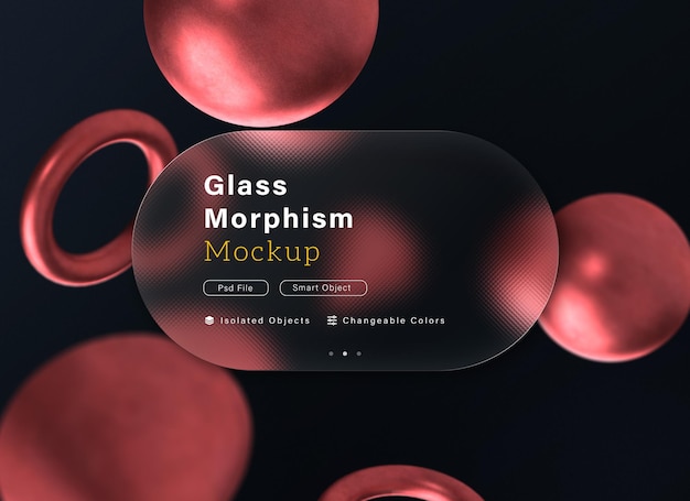 Rounded glass frame presentation mockup template glass morphism style 3D abstract shapes