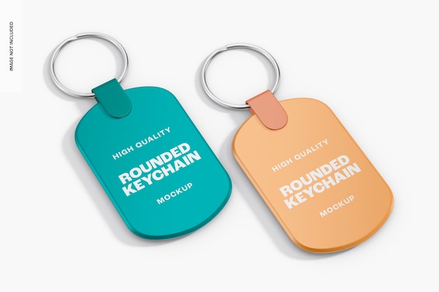 Rounded Keychains Mockup, High Angle View