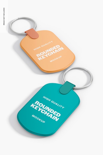 Rounded Keychains Mockup, Perspective