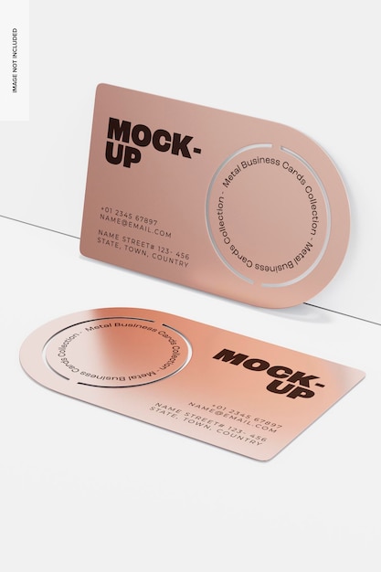 Rounded Metal Business Card Mockup, Standing and Dropped