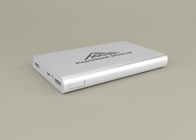 Rounded silver powerbank device mockup