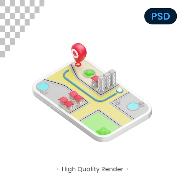 Route Map 3D Icon Premium Psd