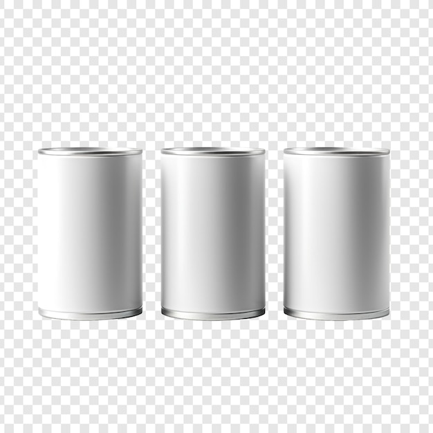 A row cans on a transparent background