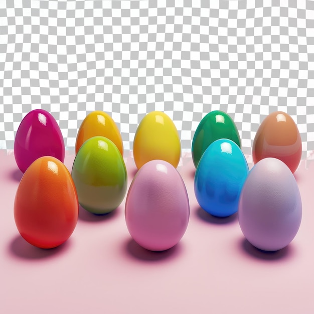 PSD a row of colorful easter eggs with a pink background