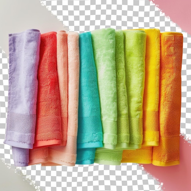 PSD a row of colorful towels with a pink background and a white background