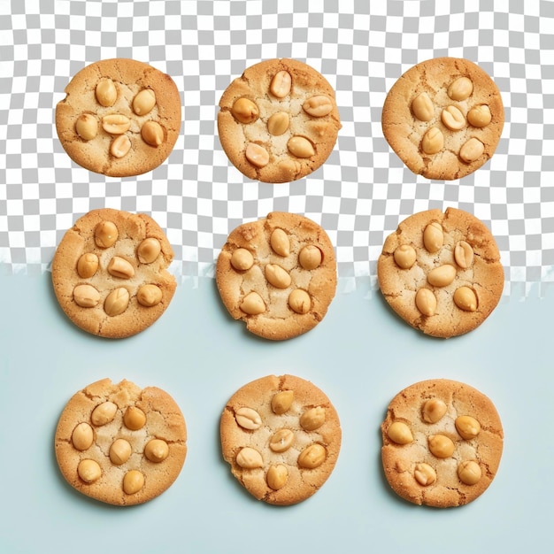 PSD a row of cookies with nuts on them on a checkered background