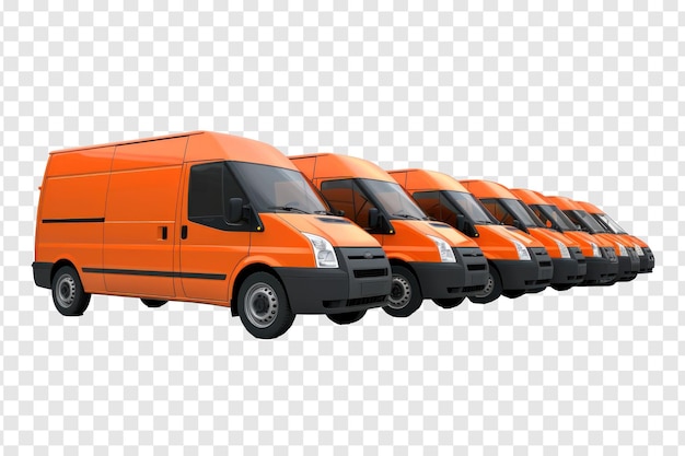 PSD a row of orange delivery van on transparency background psd