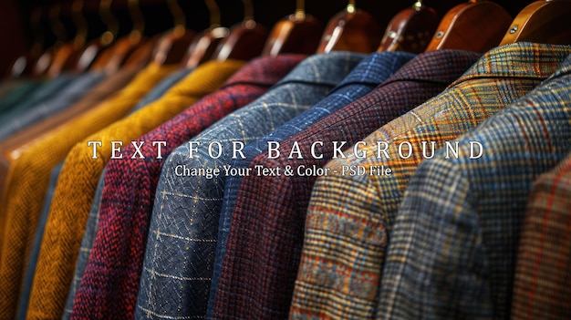 PSD a row of plaid jackets hanging on wooden hangers