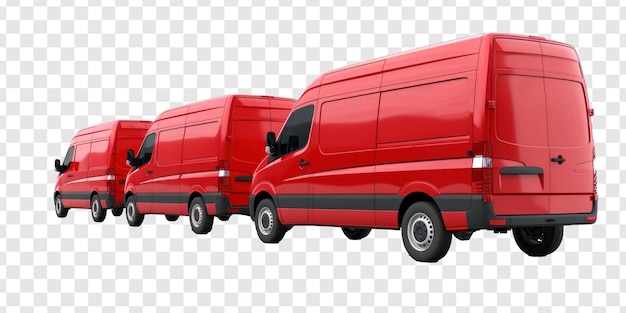 PSD a row of red delivery van on transparency background psd