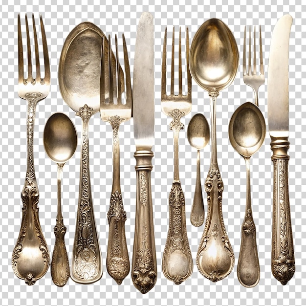 PSD a row of silverware on transparent background