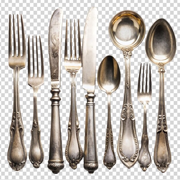 PSD a row of silverware on transparent background