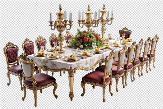 PSD royal banquet table white background isolated transparent background