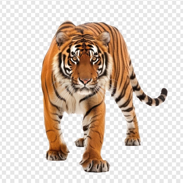 Royal Bengal Tiger front view full body isolate on transparency background PSD