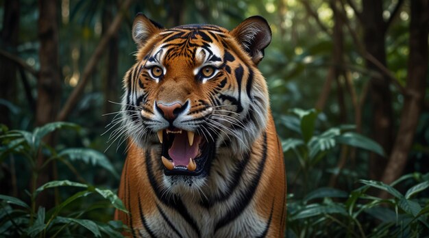 PSD a royal bengal tiger roaring in the forests of sunderbans wildlife wallpaper