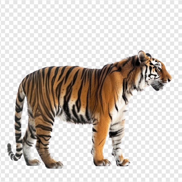 Royal Bengal Tiger side view full body isolate on transparency background PSD