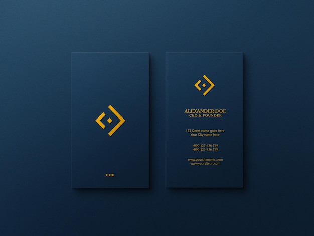 Royal Blue Business card mockup with emboss effect