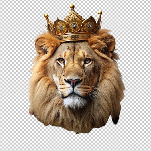 PSD the royal lion with luxury dress sit on rotal chair on transparent background