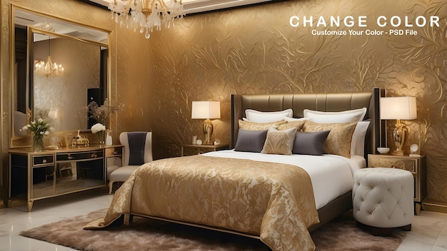 PSD royal luxury bedroom interior design modern granola and golden interior design luxurious bedroom