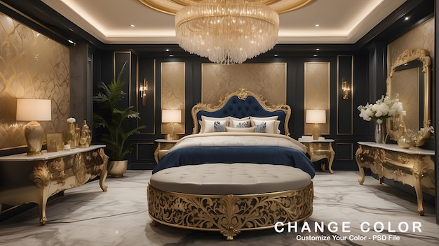 PSD royal luxury bedroom interior design modern oyster and golden interior design luxurious bedroom