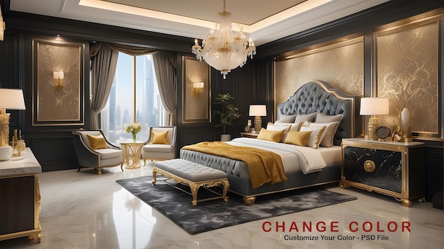 Royal luxury bedroom interior design modern oyster and golden interior design luxurious bedroom