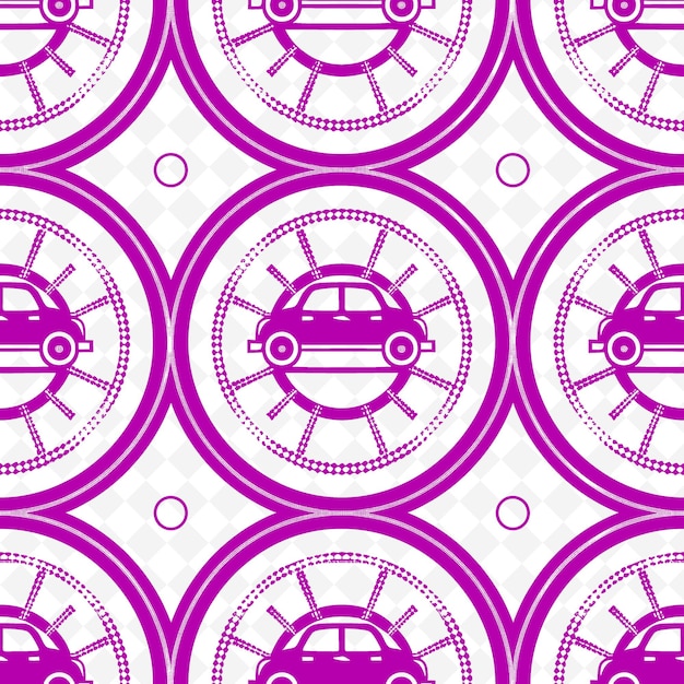 Royal Medallion Pattern With Car Icon and Circular Lines Wit Nature Inspired Abstract Outline Art