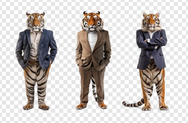 PSD royal tiger wearing suit and pants standing full body on transparency background psd