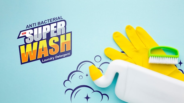 Rubber gloves and detergent mock-up