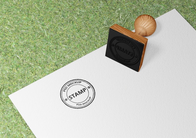 Rubber stamp logo mockup on paper with round version