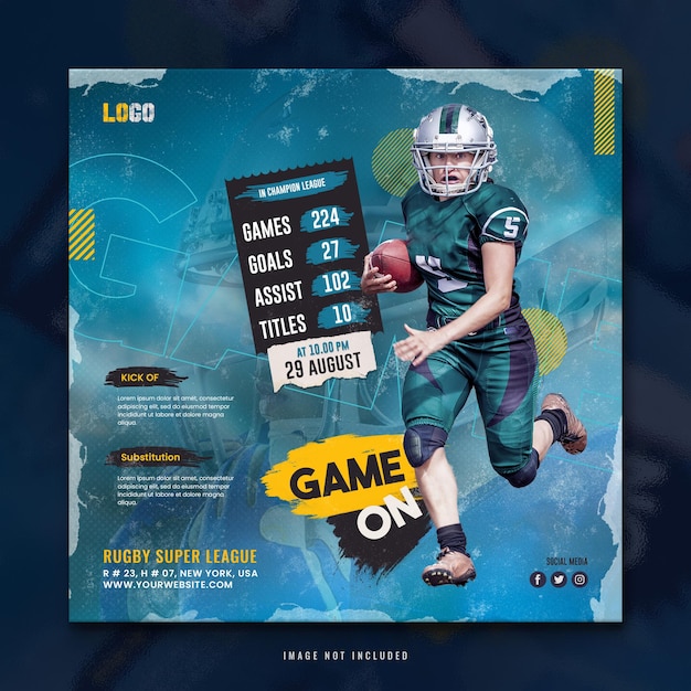 Rugby Game Social Media Post Design Template