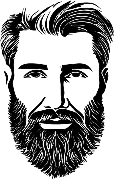 PSD rugged bearded mans face showcased in striking black stencil