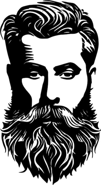 PSD rugged bearded mans face showcased in striking black stencil