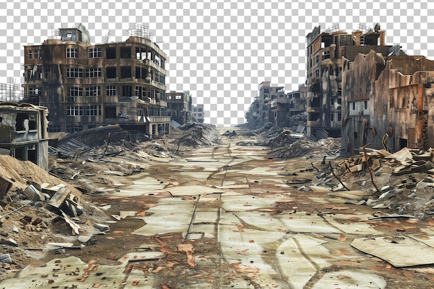 PSD ruin city building destroyed in war isolated on transparent background