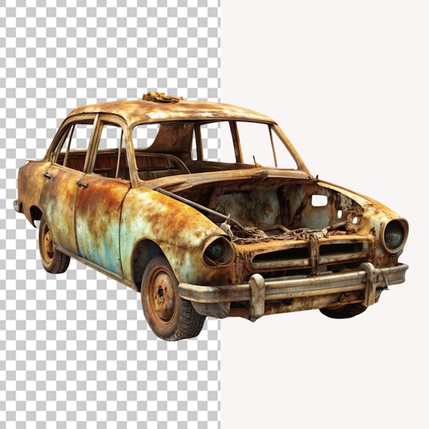 PSD ruined car post apocalyptic car on transparent background