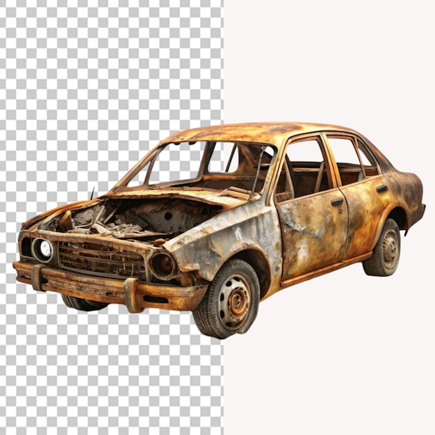 PSD ruined car post apocalyptic car on transparent background