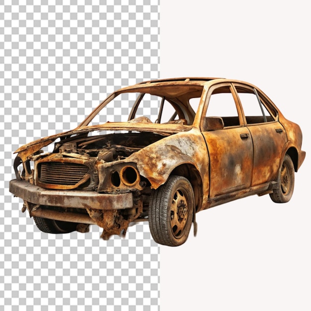 PSD ruined car post apocalyptic car on transparent background