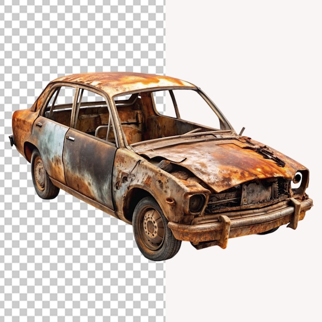 Ruined car post apocalyptic car on transparent background