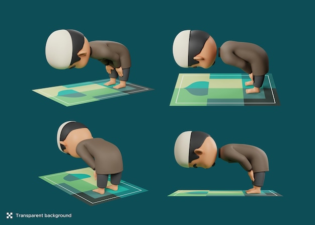 Ruku the part of salah muslim prayer 3D rendering