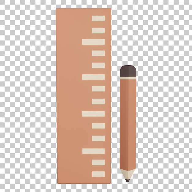 PSD ruler and pencil 3d render illustration