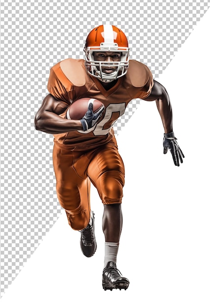 Running back american football player running with a ball isolated background