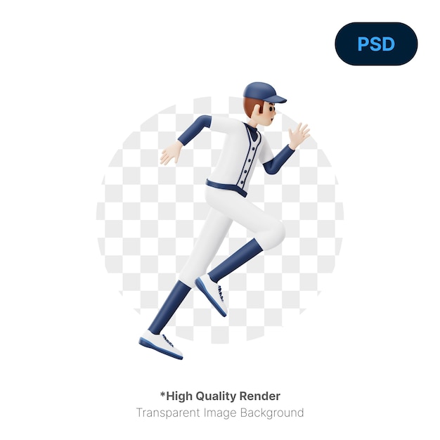 Running Baseball Player 3D Illustration Premium Psd