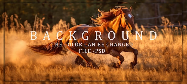 PSD running horse in a golden field